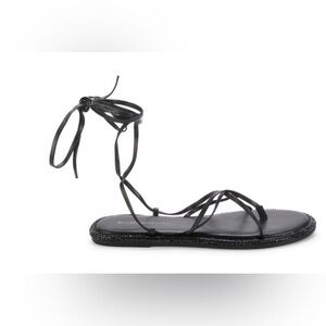 BCBGeneration Black Lace-Up Strappy Flat Sandals